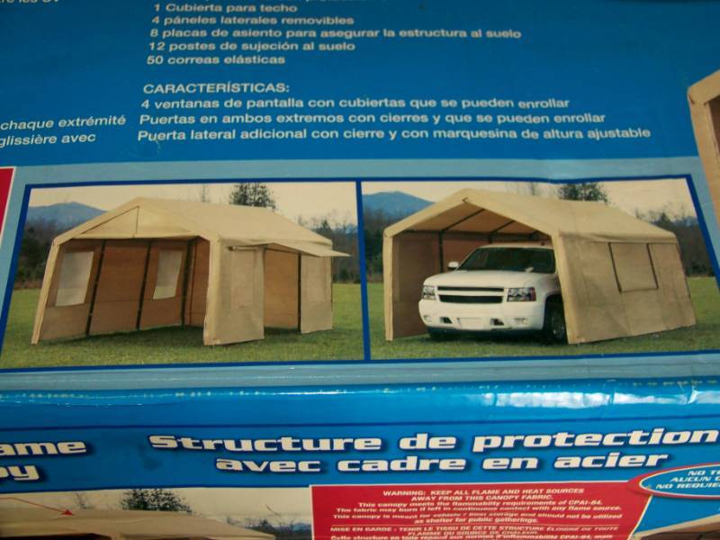 lot 9 image: Steel Frame Canopy  Car Port with Side Walls in Original Box