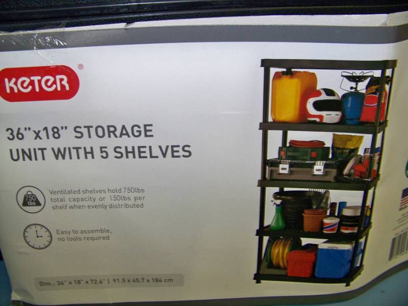 lot 62 image: Keter, 36 x 18 Storage Unit  Shelving with (5) Shelves