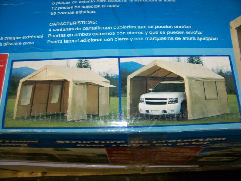 lot 10 image: Steel Frame Canopy  Car Port with Side Walls in Original Box