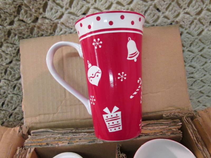lot 117 image: Set of 4 Red & White Latte Mugs  CS...