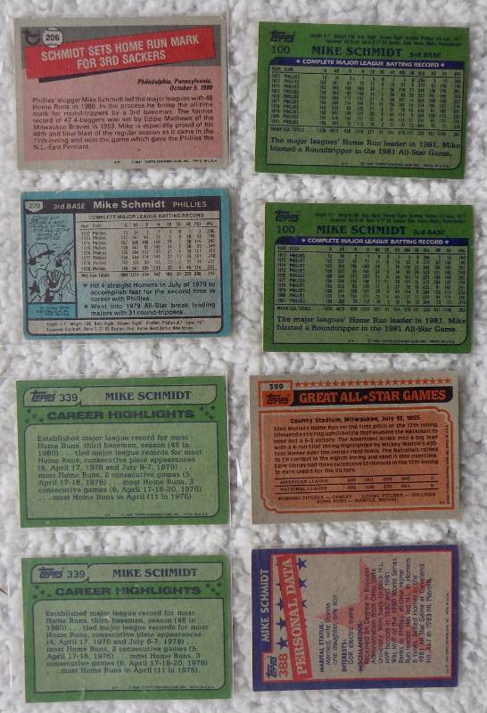 lot 27 image: (All Topps) Collection of 6 Different 1980s Mike Schmidt Baseball Cards