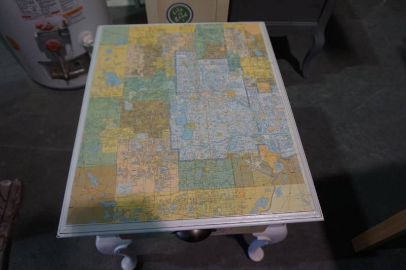 EndUtility Table With Map Of Minneapolis Area Inlaid