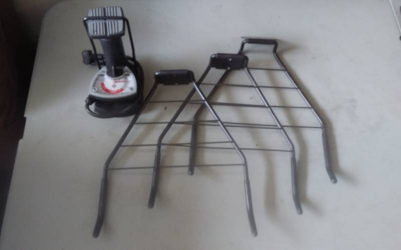 lot 29 image: 3-Bike Wall Hangers, Bike Pump