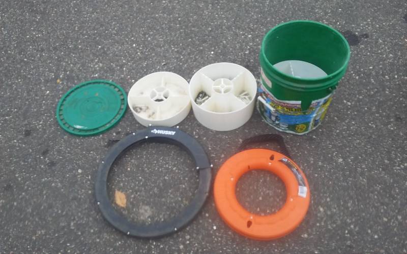 lot 65 image: Bucket Organizer With Contents, 2-Metal Fish Tapes