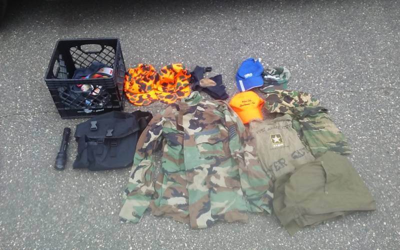 lot 71 image: Crate Of Hunting Hats, Army Shirt, More
