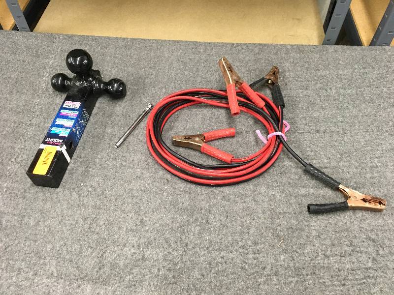 lot 147 image: Tow Hitch, Battery Cables, & Tire Gauge