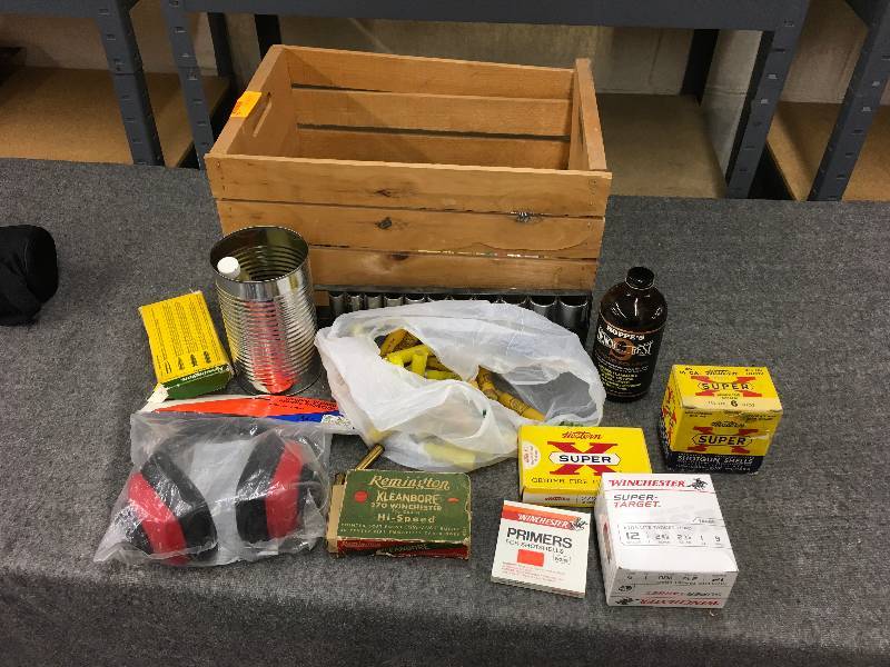 lot 211 image: Misc Ammo, Empty Shotgun Shells, Cleaner, & Ear Protection