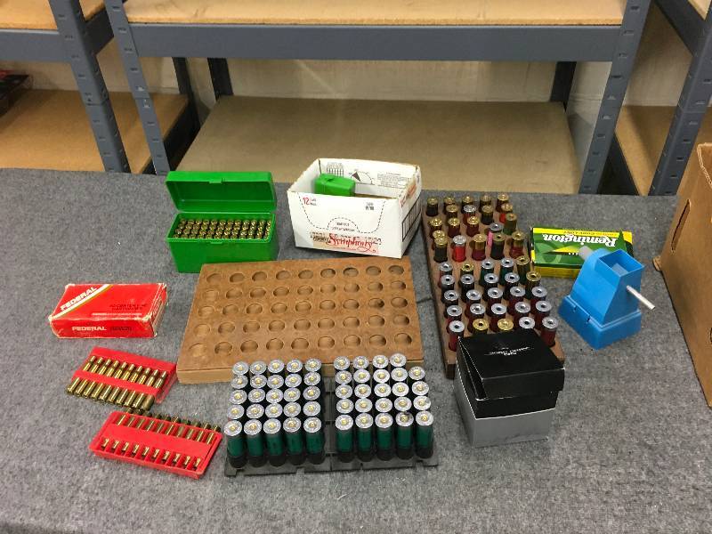 lot 214 image: Misc Ammo, Misc Empty Shotgun Shells, Ammo Loading Trays, Misc Brass