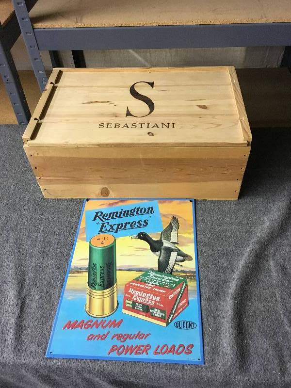 lot 220 image: Remington Tin Sign & Sebastiani Crate