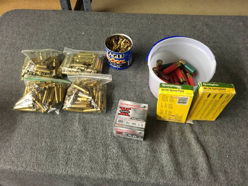 lot 241 image: 4 Bags Of .270 Brass, Can Of .223 Brass,20 Gauge Shells, 12 Gauge Shells, 30-06 Bullets