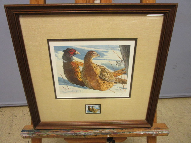 lot 348 image: BRIAN JARVIS 1987 MINNESOTA PHEASANT HABITAT STAMP PRINT, SIGNED