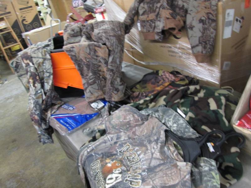 lot 15 image: Camo Lot Clothes, Cushions, Stool...