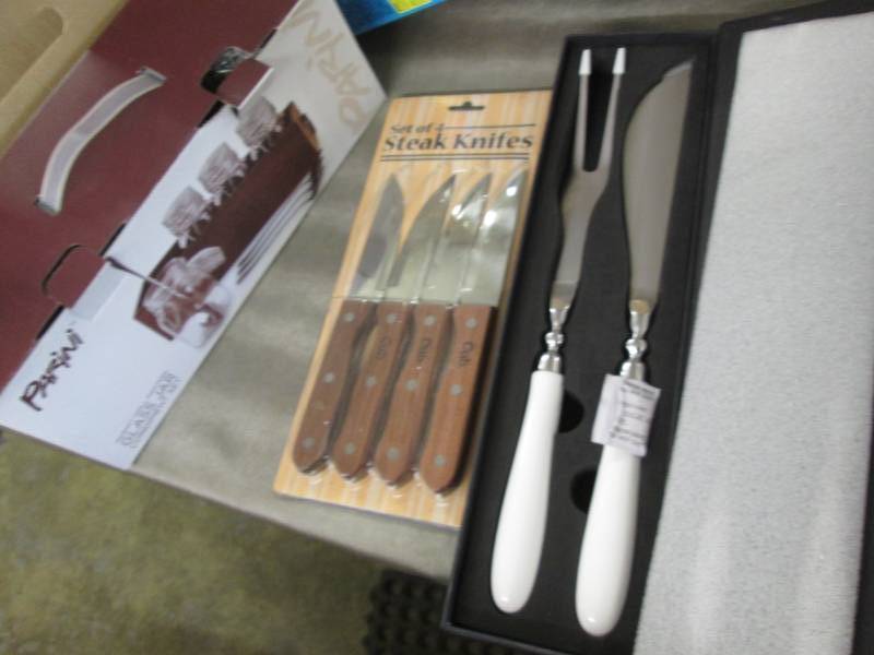 lot 16 image: Steak Knives, Glass Jar Condiment S...
