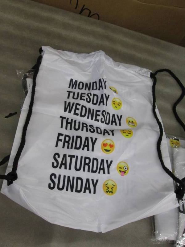 lot 113 image: 5 Emoji Day of Week Drawstring Back...