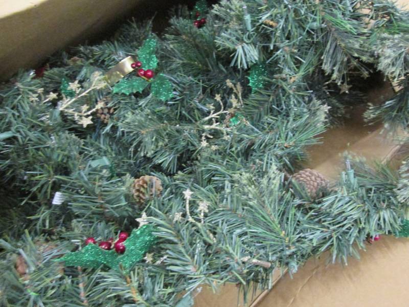 lot 190 image: Potted Holiday Trees, Wreath & Garl...