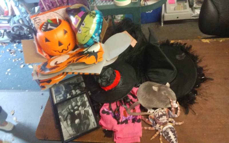 lot 46 image: Lot Of Halloween Decor, Witch Hats, Wigs, Decorations, Some NEW