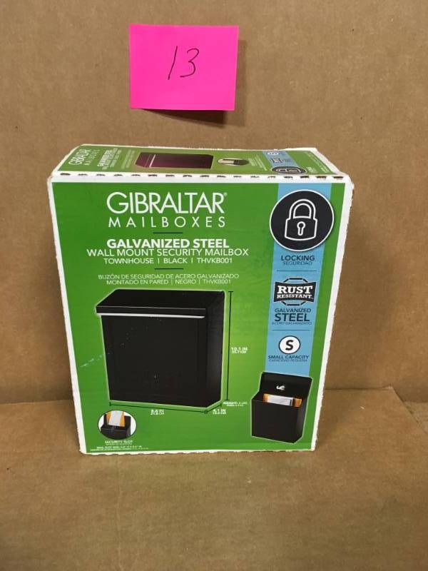 lot 13 image: Gibraltar Mailboxes Townhouse Black Steel Vertical Wall-Mount Locking Mailbox  in good condition