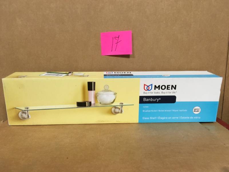 lot 17 image: MOEN Banbury 22.75 in. W Glass Shelf in Brushed Nickel Y2690BN  in good condition