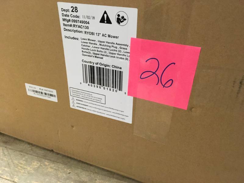 lot 26 image: RYOBI 13 in. 11 Amp Corded Electric Walk Behind Push Mower  in good condition