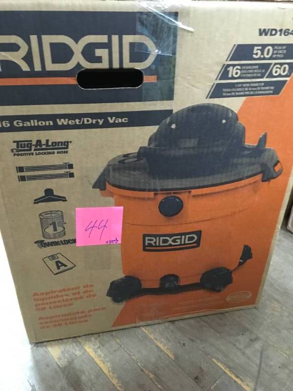 lot 44 image: RIDGID 16 Gal. 5.0-Peak HP WetDry Vac USED