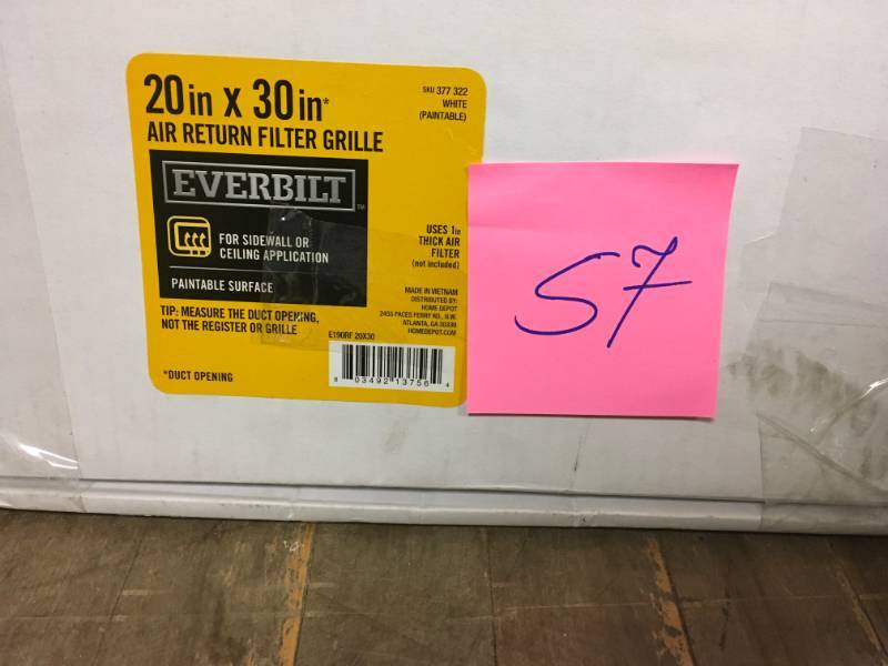lot 57 image: Everbilt 20 in. x 30 in. White Return Air Filter Grille  in good condition