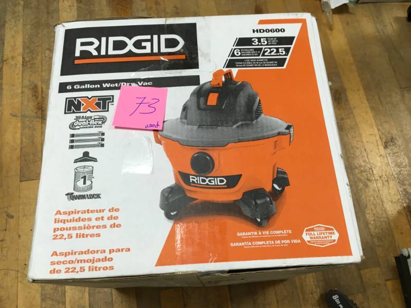 lot 73 image: RIDGID HD0600 Wet Dry Vacuum Cleaner 6 Gal 3.5 Peak HP NXT USED  in good condition