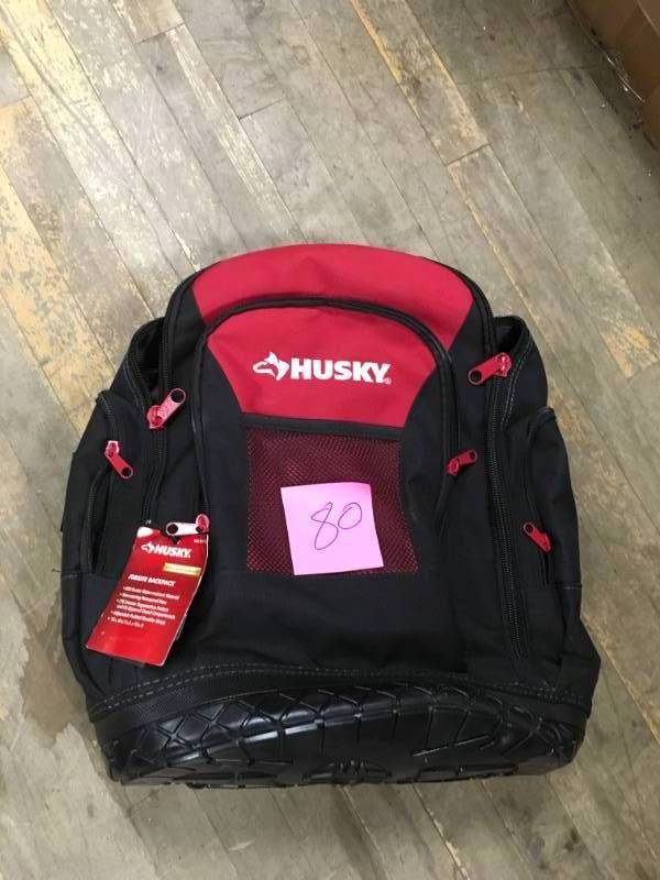 lot 80 image: Husky 18 in. Rubber Bottom Tool Backpack  in good condition