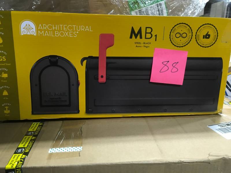 lot 88 image: Architectural Mailboxes MB1 Post Mount Mailbox Black with Red Flag  in good condition
