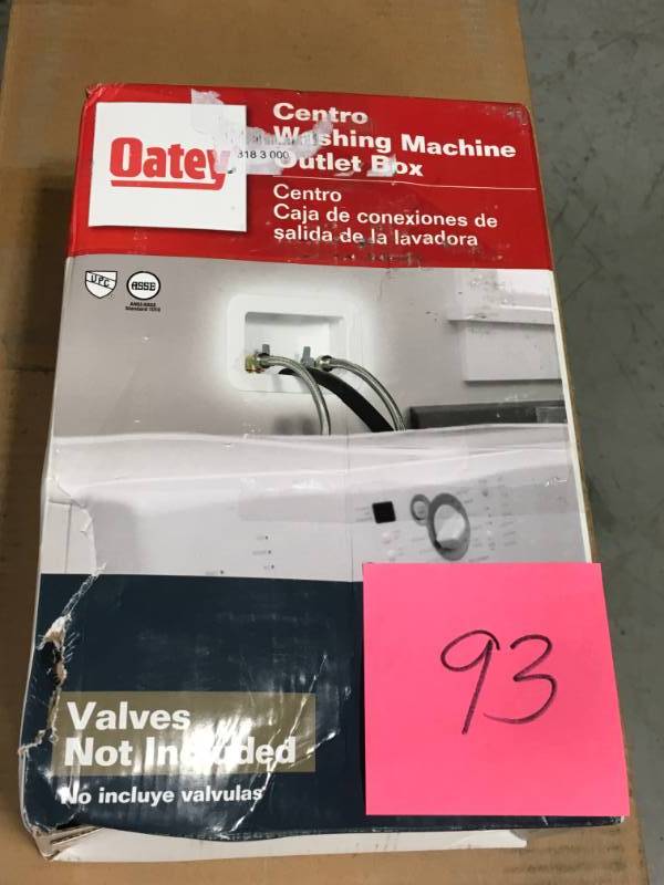 lot 93 image: Oatey 3.5 in. Centro Plain Washing Machine Outlet Box not used