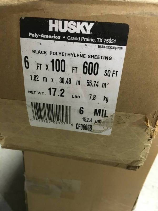 lot 94 image: HUSKY 6 ft. x 100 ft. Black 6 mil. Plastic Sheeting  in good condition