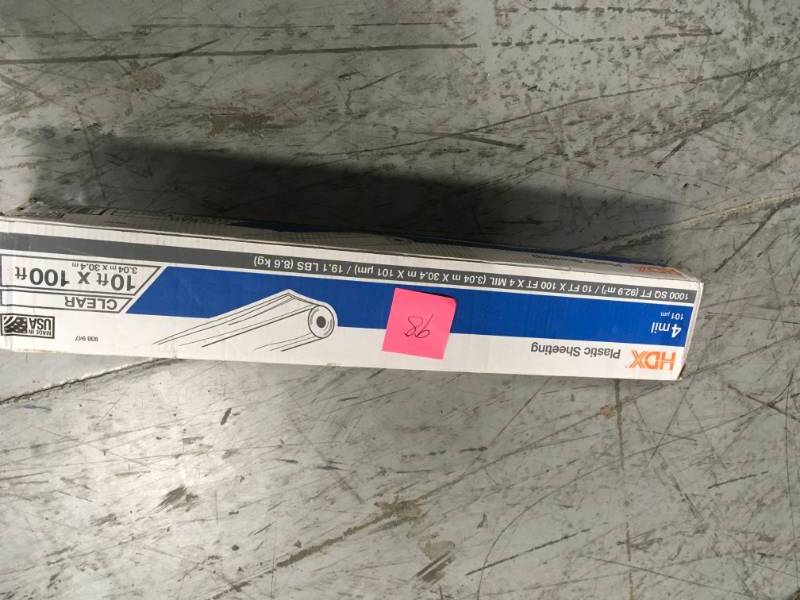 lot 98 image: HDX 10 ft. x 100 ft. Clear 4 mil Plastic Sheeting  in good condition