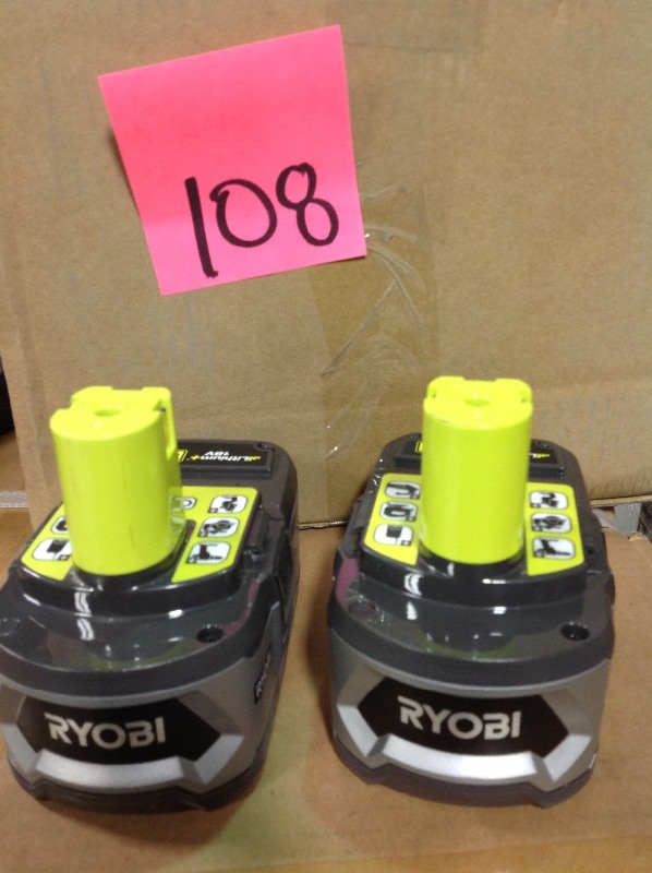 lot 108 image: Ryobi 18-Volt ONE Lithium-Ion 4.0 Ah LITHIUM High Capacity Battery 2-Pack in very good condition