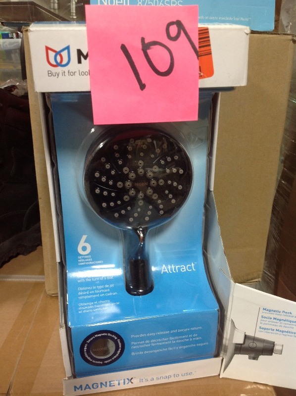 lot 109 image: Moen Attract 6-Spray 4 in. Hand Shower with Magnetix in Mediterranean Bronze not used