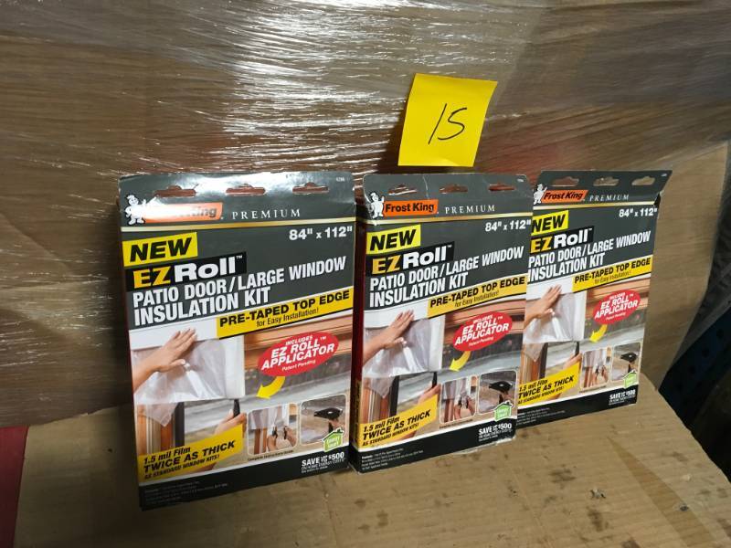lot 15 image: Frost King EO 84 in. x 112 in. Premium Heavy-Duty EZ Roll-on Shrink Patio DoorLarge Window Insulation Kit not used