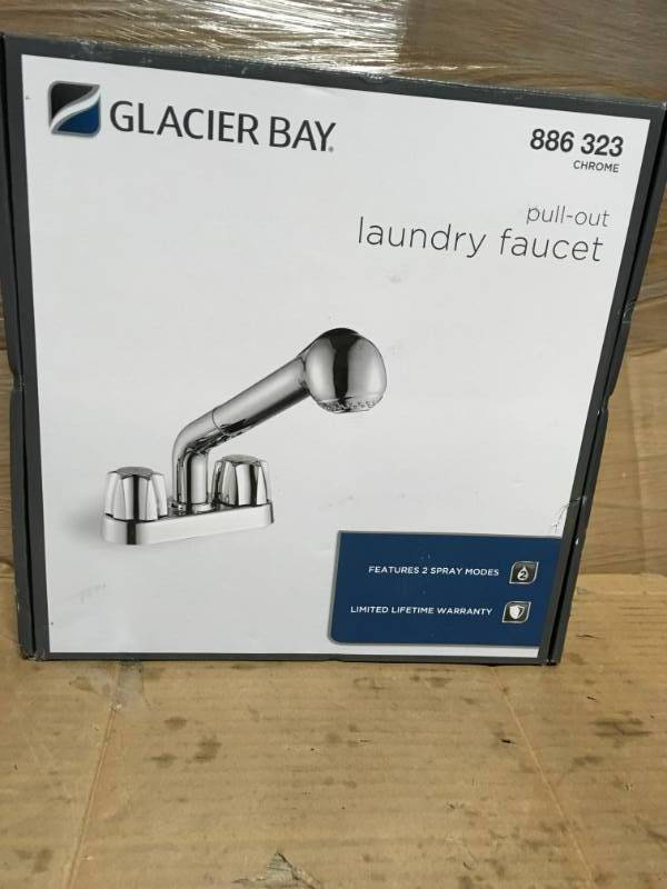 lot 20 image: Glacier Bay 4 in. Centerset 2-Handle Laundry Faucet in Chrome in good condition