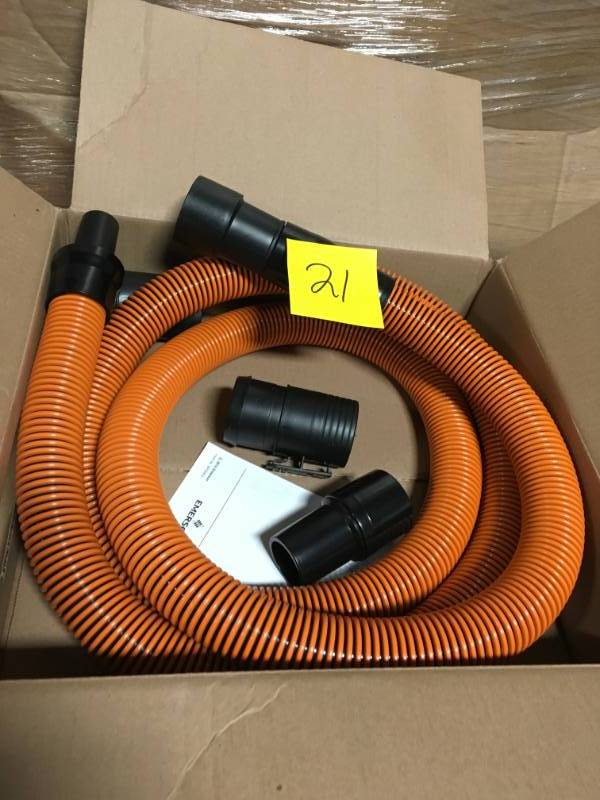 lot 21 image: RIDGID 1-78 in. x 10 ft. Pro-Grade Locking Hose Kit for RIDGID WetDry Vacs missing 3 pcs in good condition