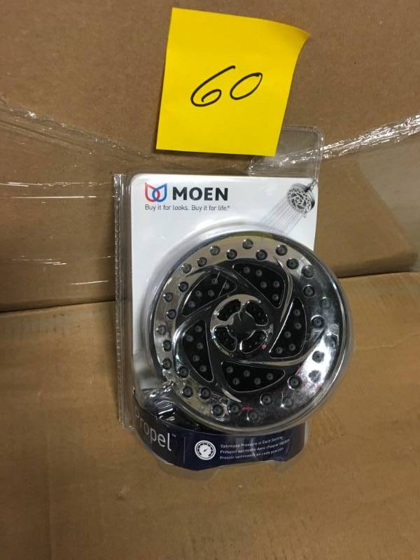 lot 60 image: MOEN Propel 5-Spray 4.5 in. Fixed Showerhead in Chrome not used