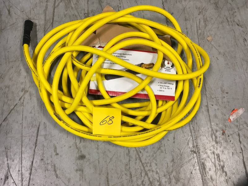 lot 68 image: Husky 38 in. x 50 in. Hybrid Air Hose (Yellow) in good condition