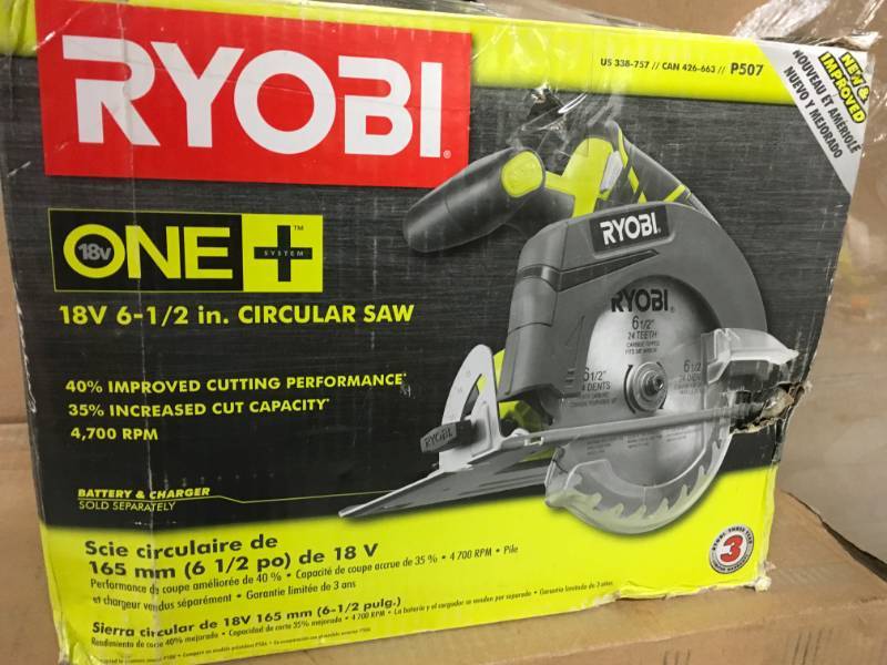 lot 69 image: RYOBI 18-Volt ONE Cordless 6-12 in. Circular Saw (Tool Only) in good condition