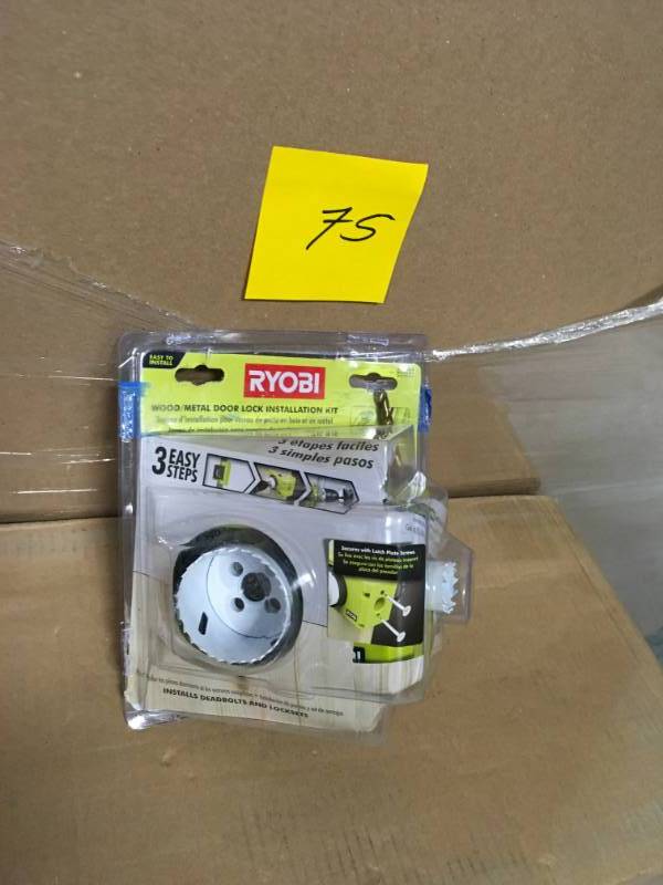 lot 75 image: Ryobi Wood Metal Door Lock Installation Kit in good condition