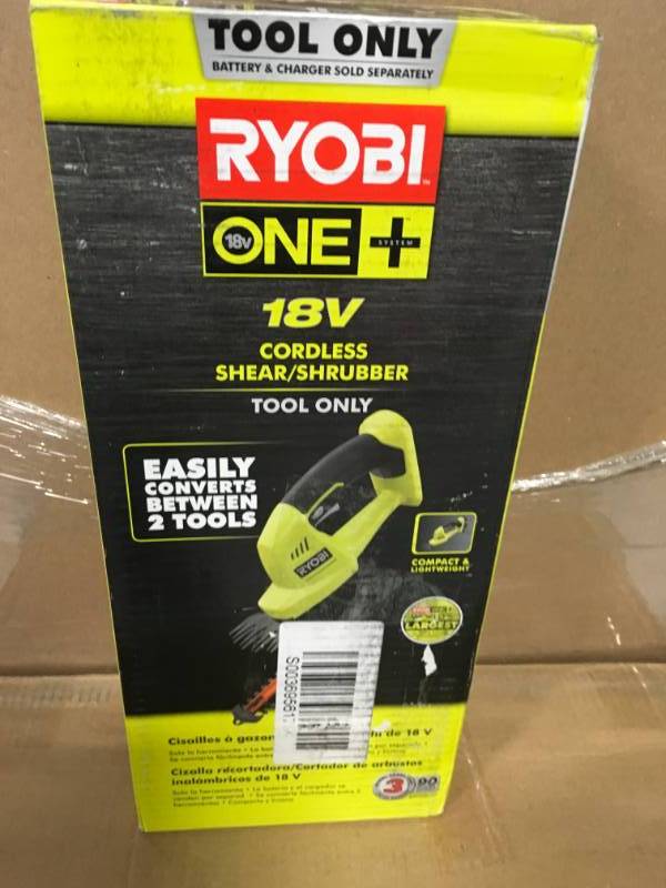 lot 76 image: Ryobi P2900B ONE 18-Volt Lithium-Ion Cordless Grass Shear and Shrubber Trimmer in good condition