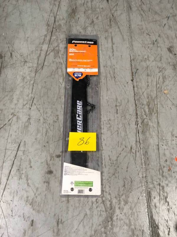 lot 86 image: Power Care Lawn Equipment Parts 20A Bar and Chain Combo CL-25020A78PC2 in good condition