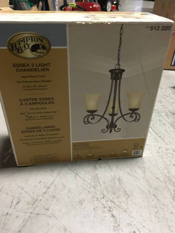 Essex 3-Light Aged Black Chandelier with Tea Stained Glass Shades not used