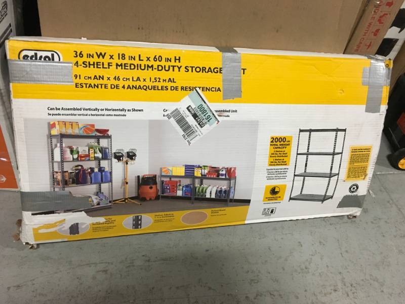 Edsal 60 in. H x 36 in. W x 18 in. D 4-Shelf Steel Commercial Shelving Unit in Gray in good condition