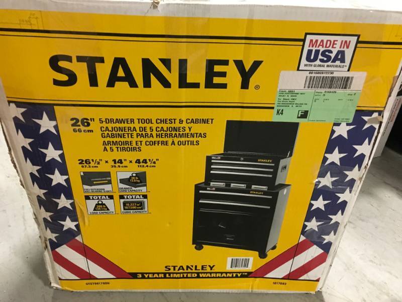 Stanley 26 In 5 Drawer Tool Chest And Cabinet See Pics Damage