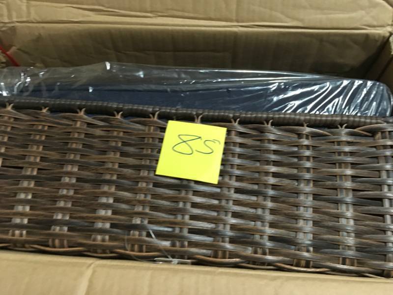 Hampton Bay Cambridge Brown Wicker Outdoor Patio Ottoman with Standard Midnight Navy Blue Cushions not used