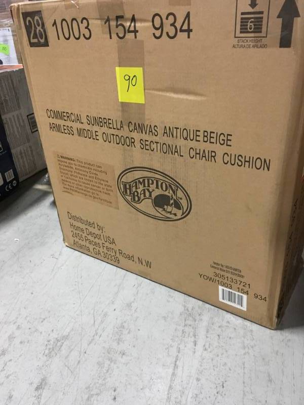 Commercial Grade Armless Middle Outdoor Sectional Chair Cushion in Sunbrella Canvas Antique Beige in good condition