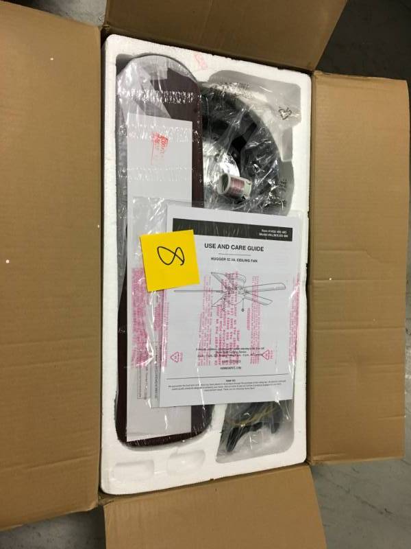 lot 8 image: Hugger 52 in. LED Indoor Brushed Nickel Ceiling Fan with Light Kit  in good condition