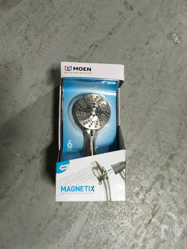 lot 32 image: MOEN Attract 6-Spray 1.75 GPM Hand Shower and Showerhead Combo Kit with Magnetix in Spot  in good conditionResist Brushed Nickel