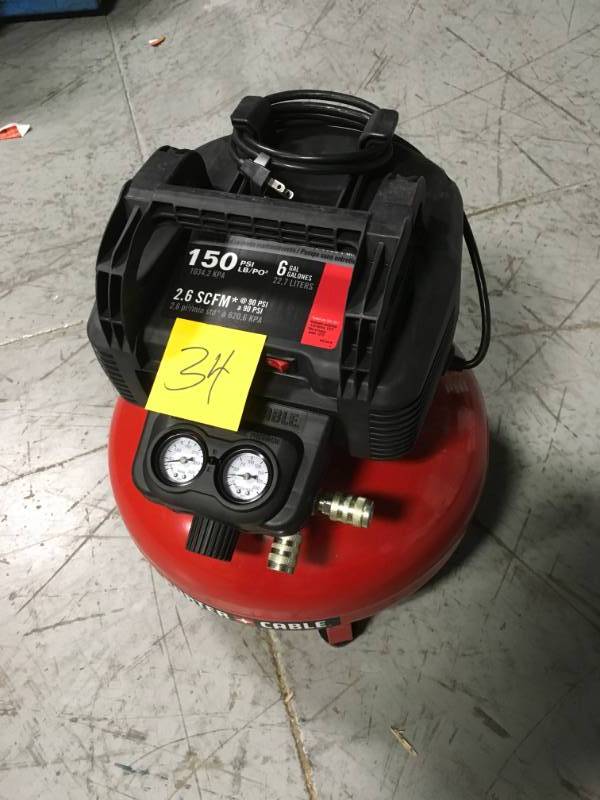 lot 34 image: Porter-Cable 6 Gal. 150 PSI Portable Electric Pancake Air Compressor  in good condition